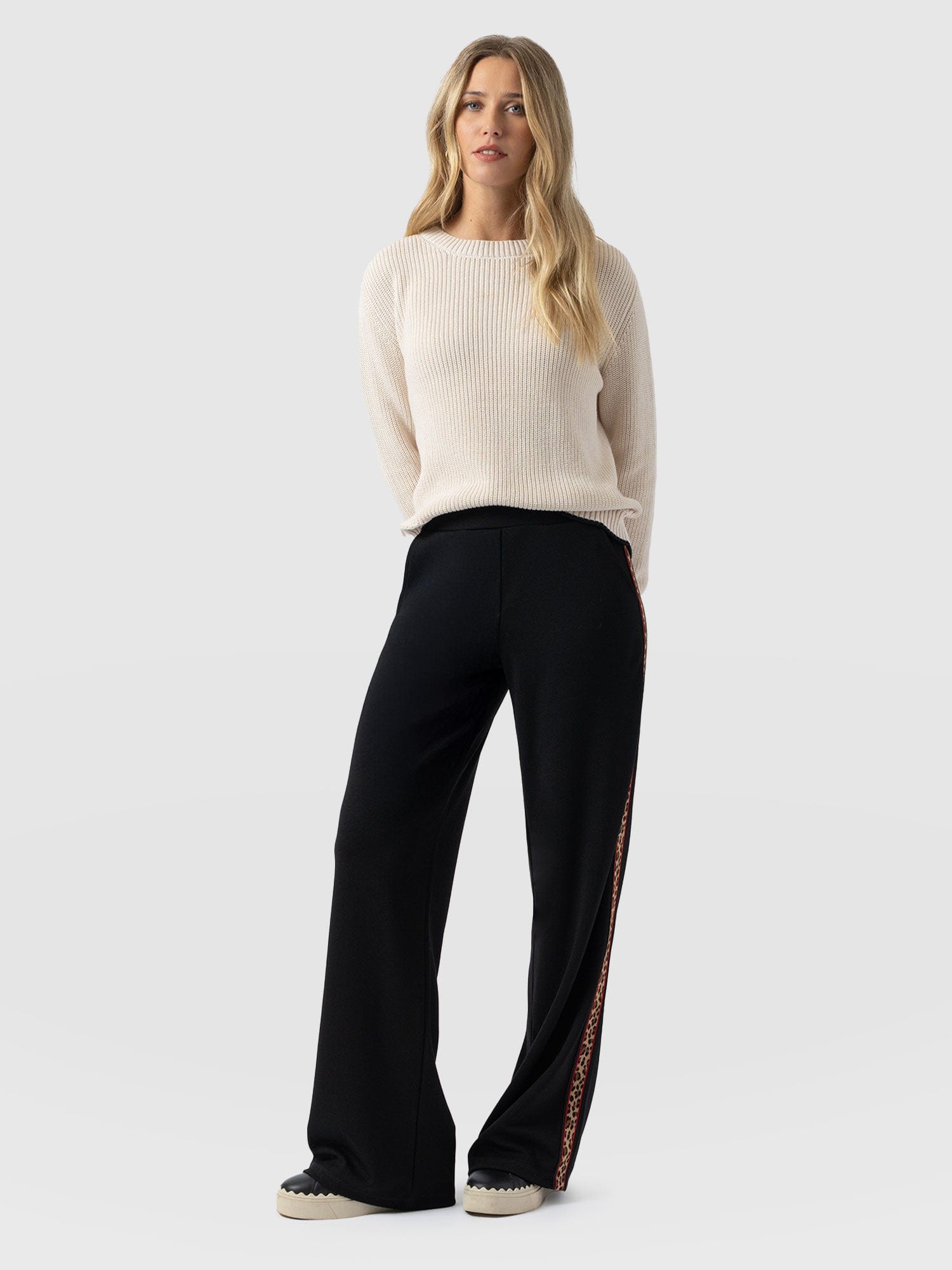 Victory Straight Leg Pant - Black - Leopard - Women's Trousers | Saint + Sofia® UK